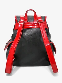Red & Black Spike Faux Leather Slouch Backpack