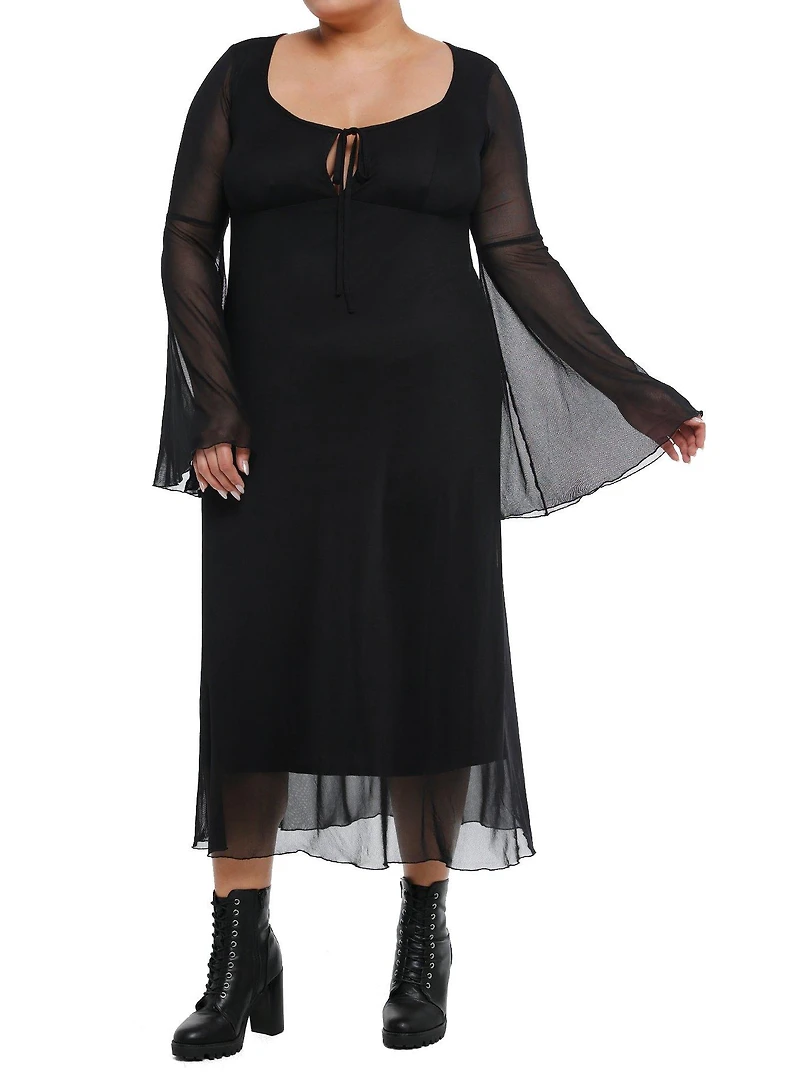 Cosmic Aura Black Mesh Bell Sleeve Midaxi Dress Plus Size