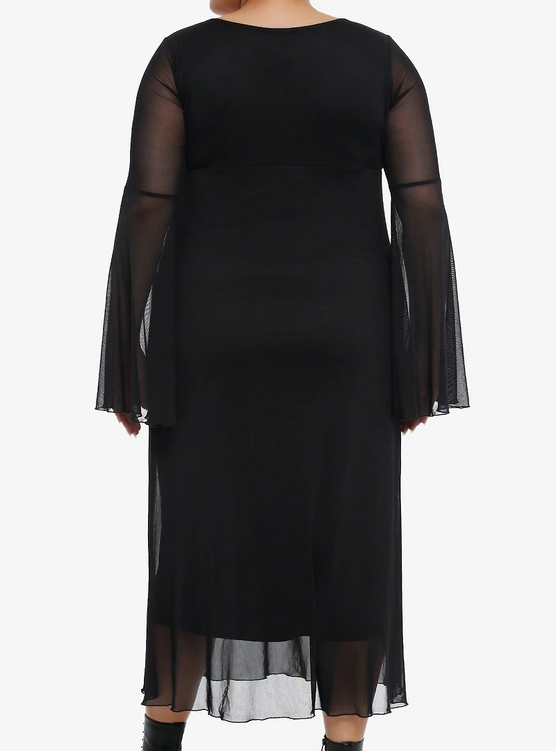 Cosmic Aura Black Mesh Bell Sleeve Midaxi Dress Plus Size
