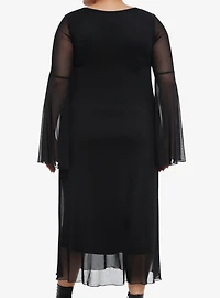 Cosmic Aura Black Mesh Bell Sleeve Midaxi Dress Plus Size