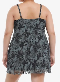 Cosmic Aura® Dark Butterfly Floral Mesh Cami Dress Plus