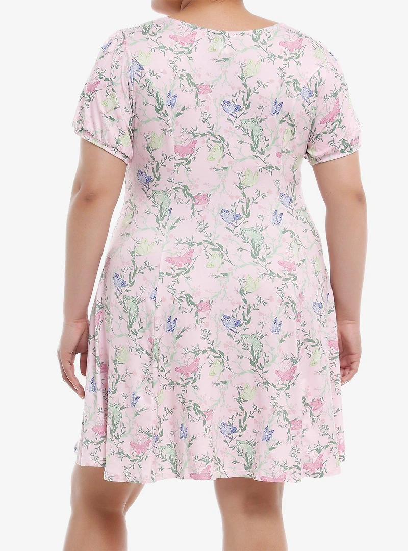 Thorn & Fable Pink Floral Butterfly Empire Dress Plus Size