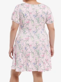 Thorn & Fable Pink Floral Butterfly Empire Dress Plus Size