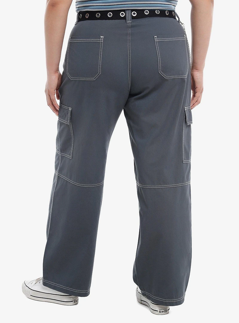 Blue Side Chain Carpenter Pants With Belt Plus