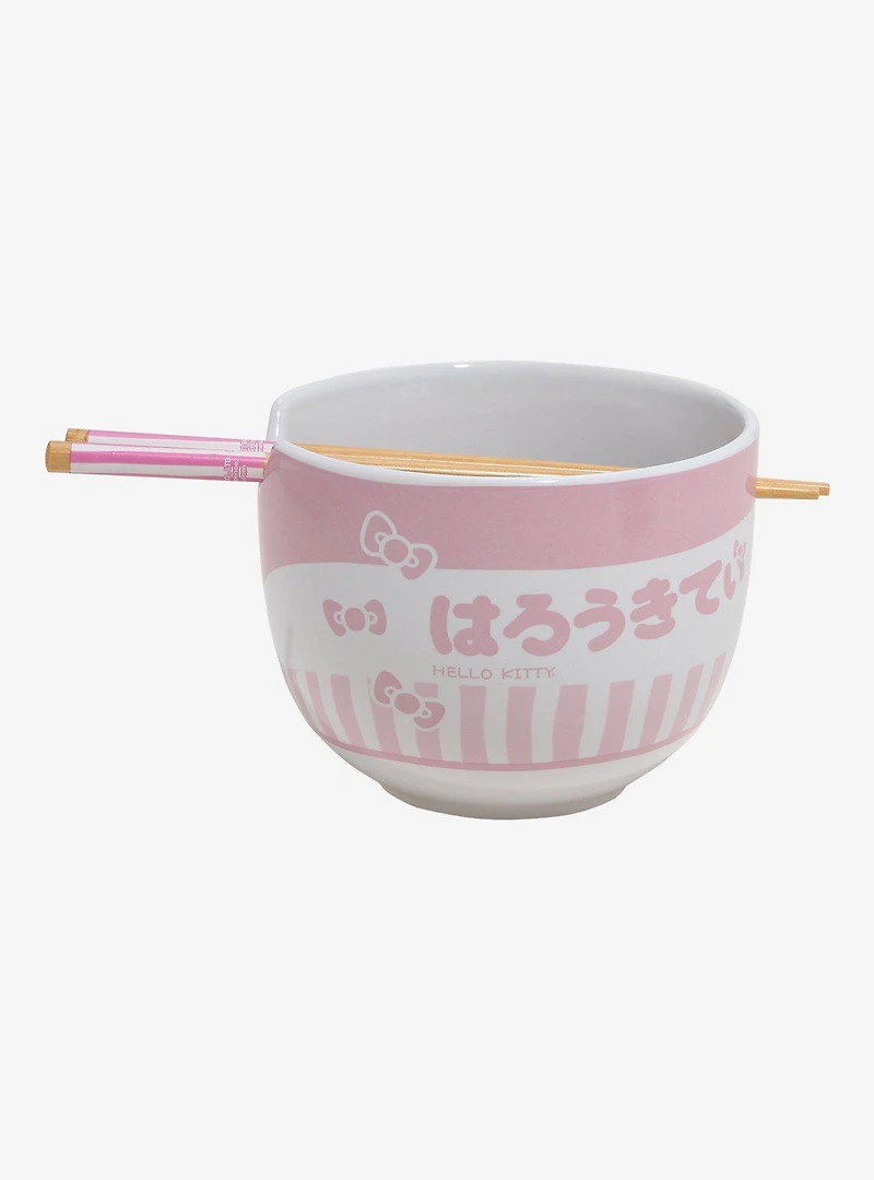 Hello Kitty Striped Ramen Bowl With Chopsticks