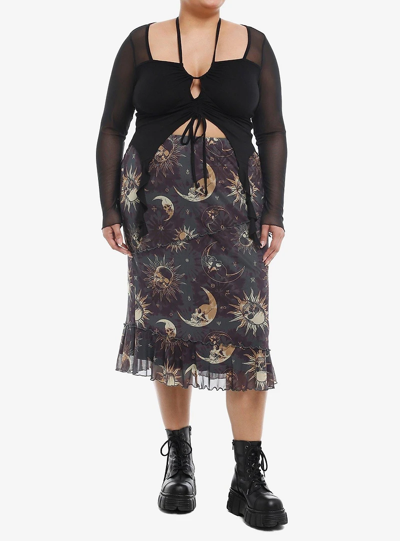 Cosmic Aura® Black Mesh Tie Front Girls Long-Sleeve Top Plus