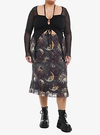Cosmic Aura® Black Mesh Tie Front Girls Long-Sleeve Top Plus