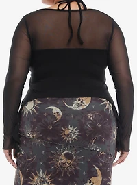 Cosmic Aura® Black Mesh Tie Front Girls Long-Sleeve Top Plus