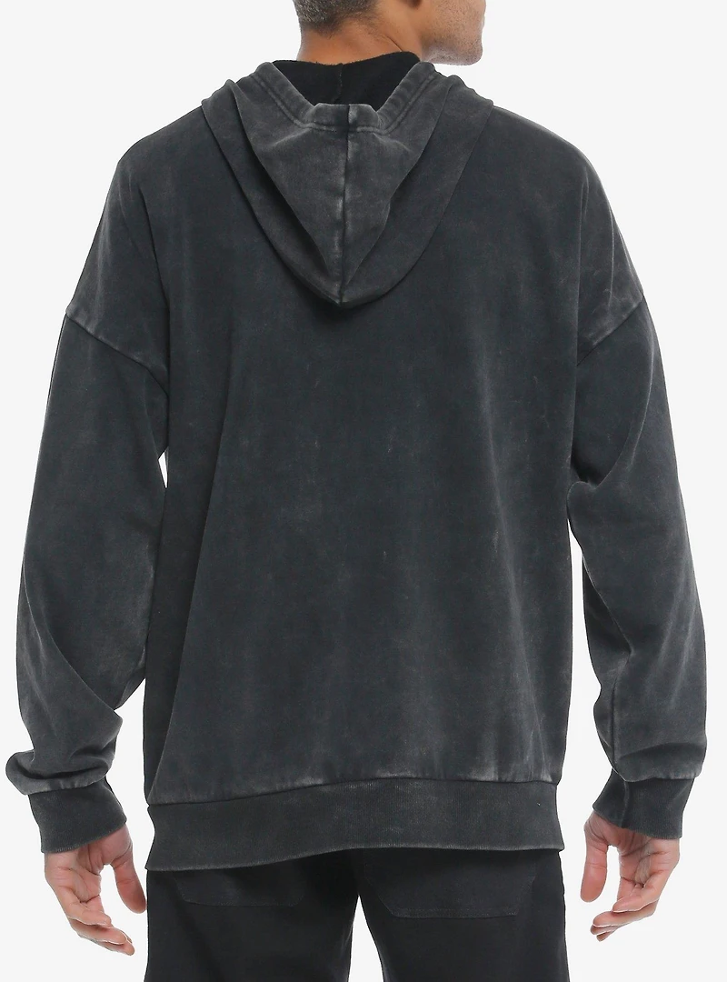 Social Collision® Triple Skull Wings Dark Wash Hoodie