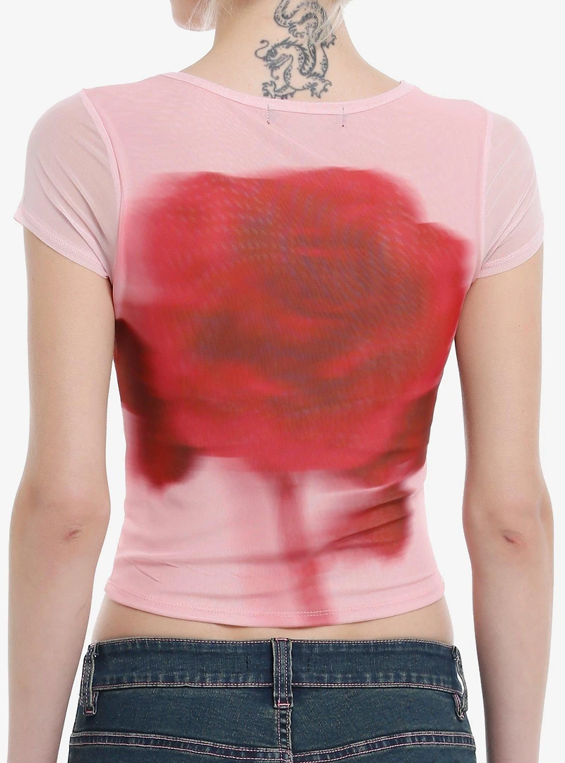 Rose Blurry Mesh Girls Crop Top