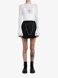 White Mesh Heart Girls Twofer Long-Sleeve Top