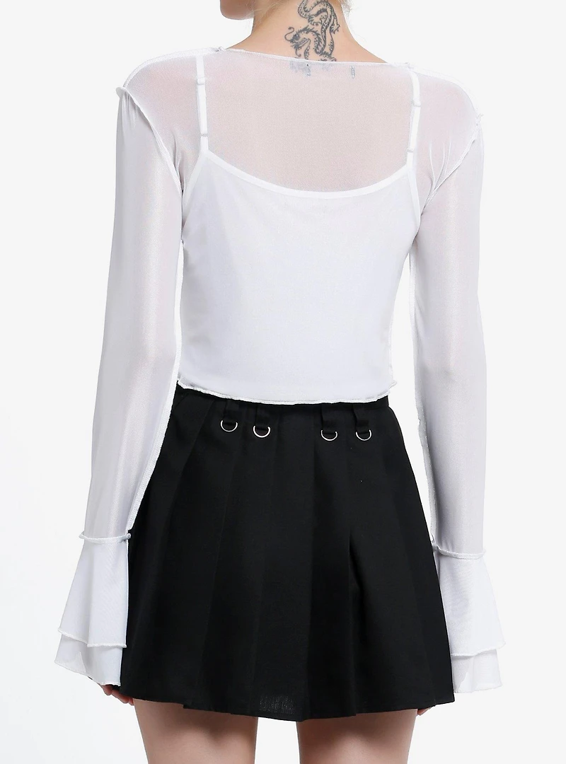 White Mesh Heart Girls Twofer Long-Sleeve Top