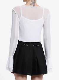 White Mesh Heart Girls Twofer Long-Sleeve Top