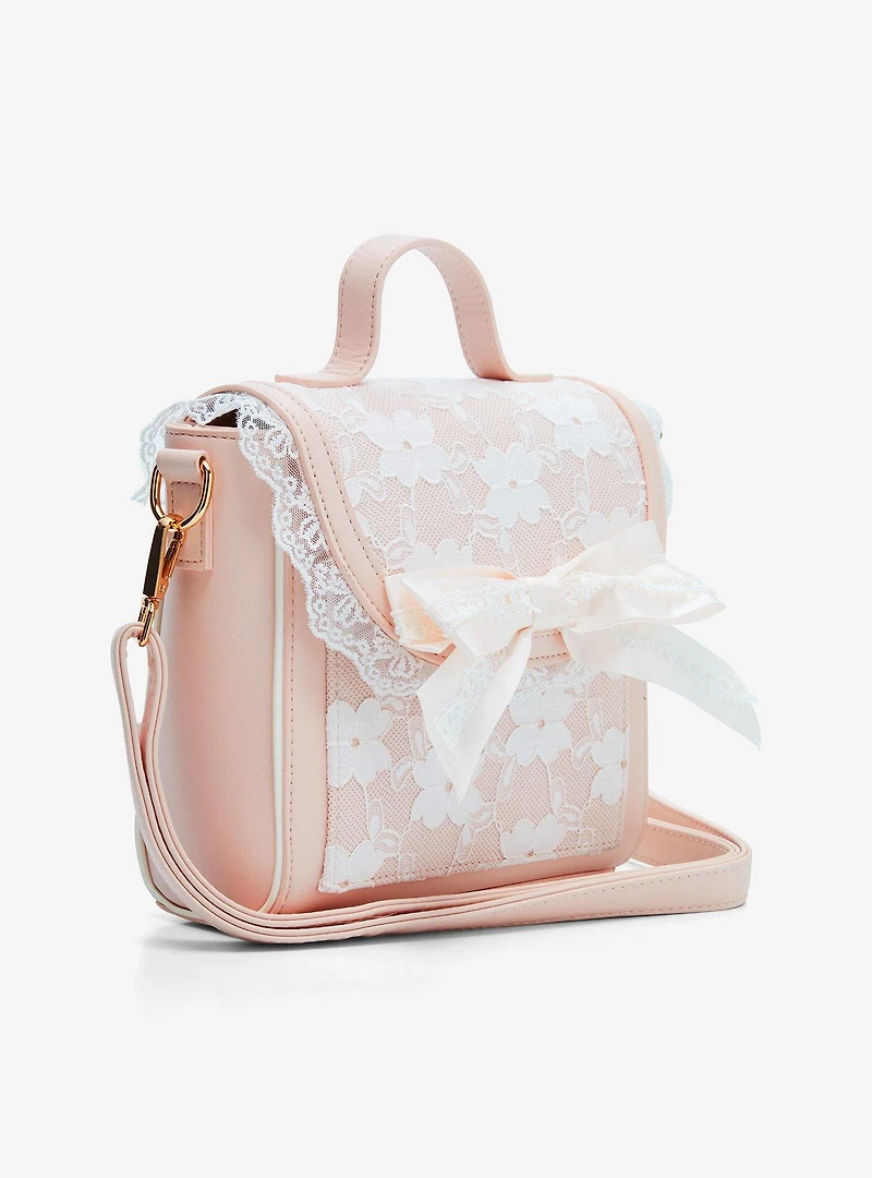 Pink Lace Bow Crossbody Bag