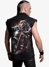 Spiral Top Dog Sleeveless Stone Washed Button-Up Shirt