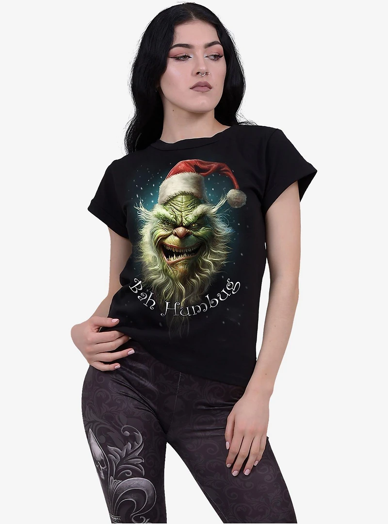 Spiral Bah Humbug Boatneck Cap Sleeve Top Black