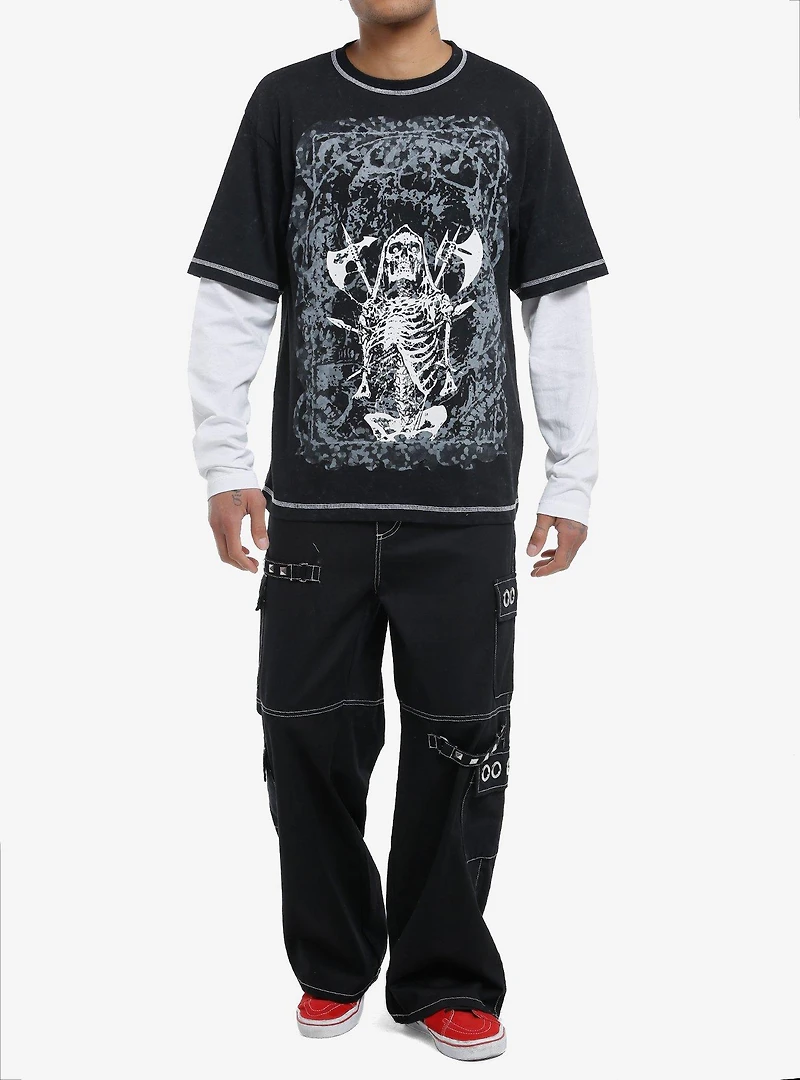 Skeleton Weapons Oversized Twofer Long-Sleeve T-Shirt