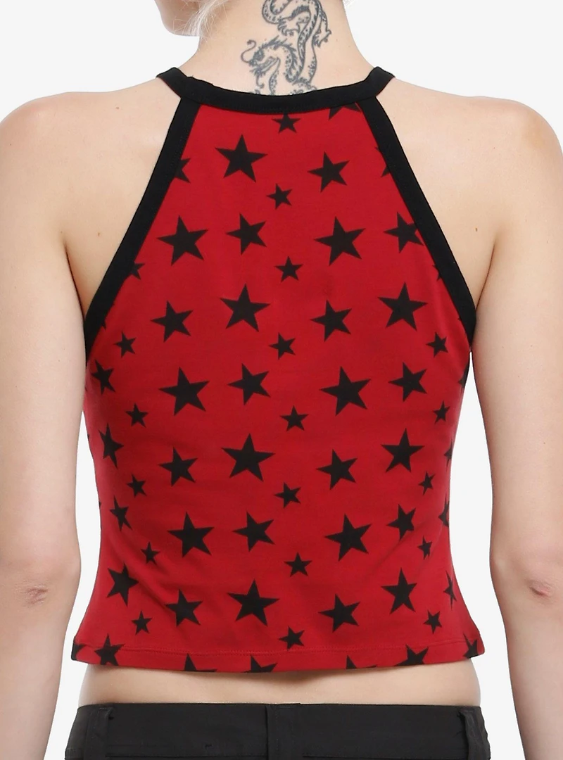 Social Collision Red & Black Star Fishnet Girls Tank Top