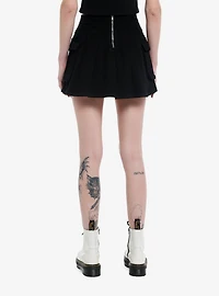 Black Double Chain Cargo Pleated Skirt