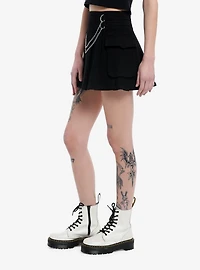 Black Double Chain Cargo Pleated Skirt