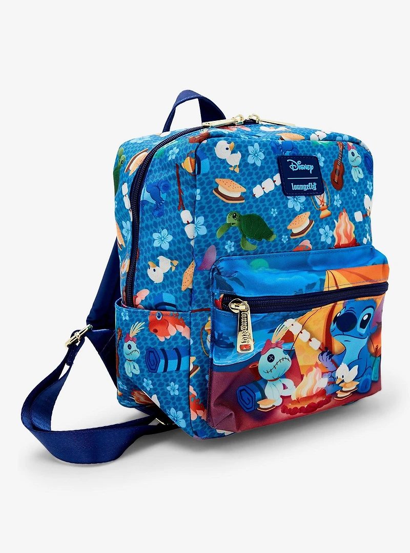 Loungefly Disney Lilo & Stitch Camping Allover Print Nylon Mini Backpack