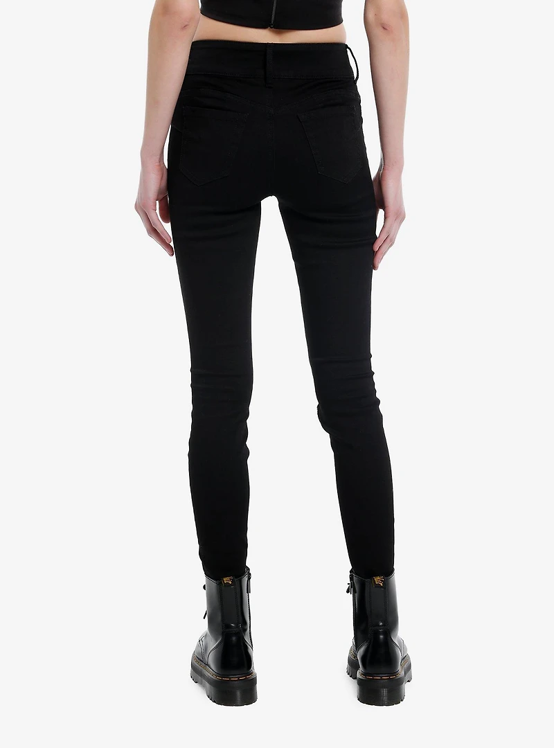 Black Destructed Fishnet Super Skinny Jeans