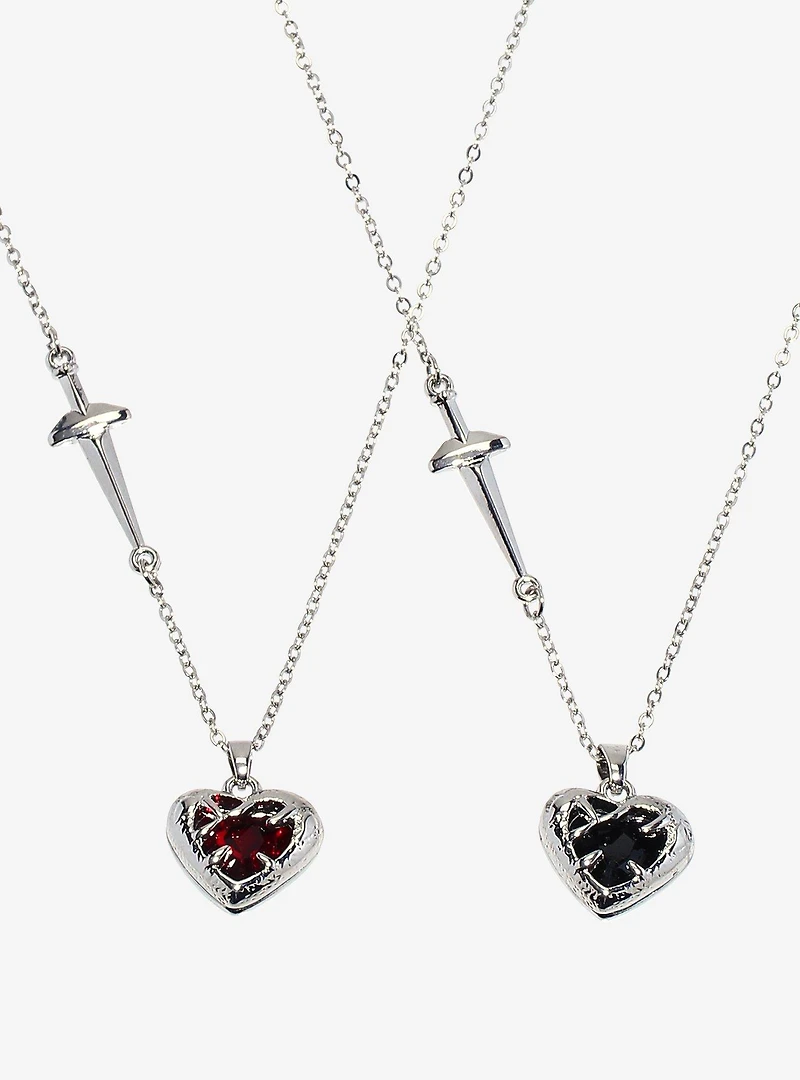 Social Collision® Heart Gem Sword Best Friend Necklace Set