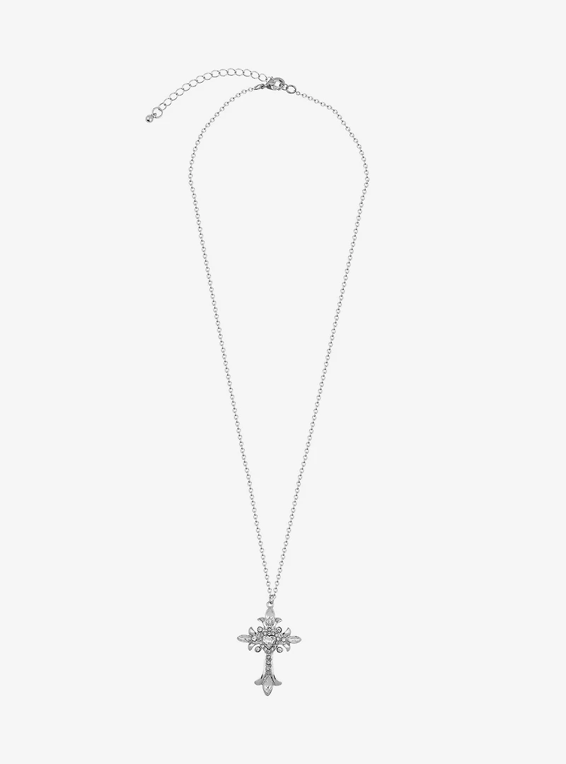 Social Collision® Heart Rhinestone Gothic Cross Necklace