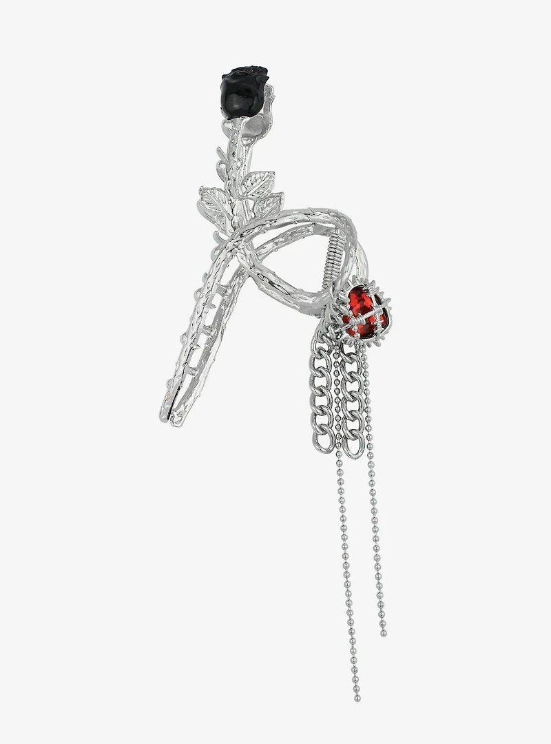 Social Collision® Black Rose & Spiked Heart Claw Hair Clip