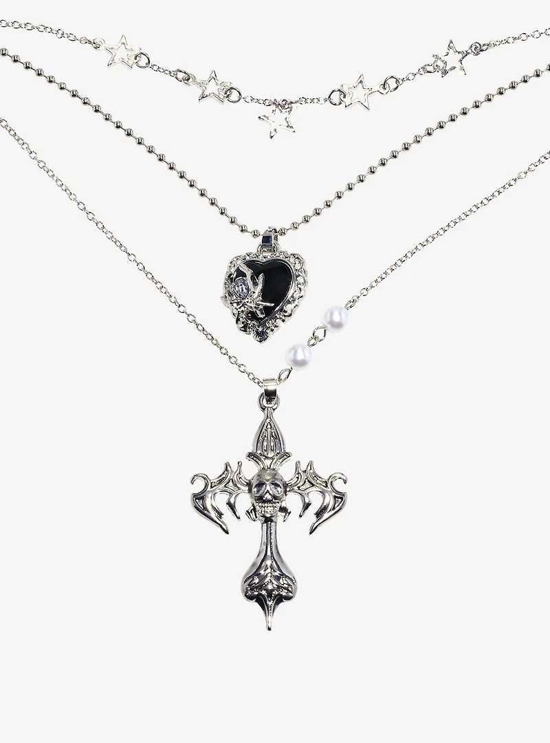 Social Collision® Skull Cross Heart Necklace Set