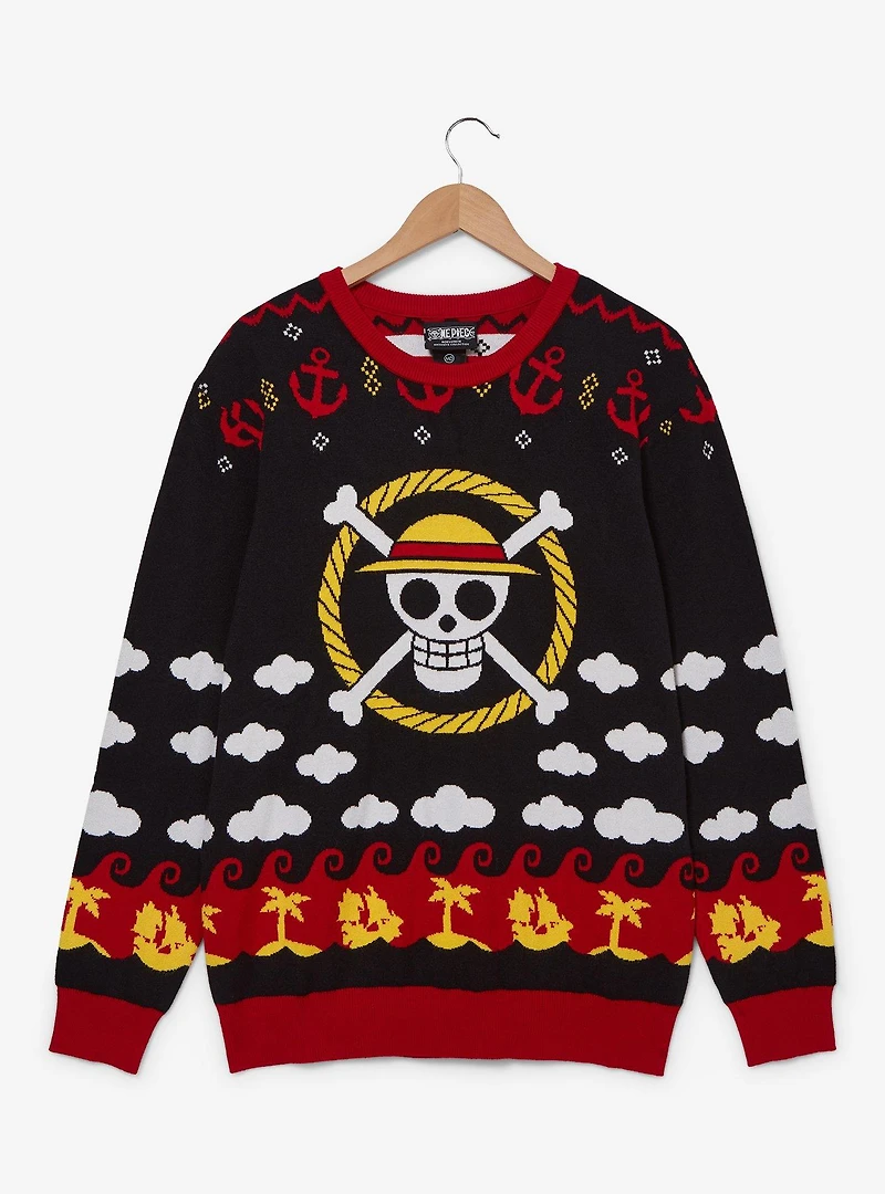 One Piece Straw Hat Jolly Roger Patterned Sweater - BoxLunch Exclusive