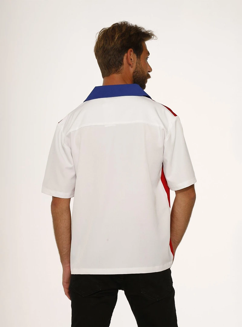 White Red Blue Button-Up Shirt