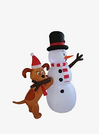 Animated Puppy and Snowman Inflatable Decor