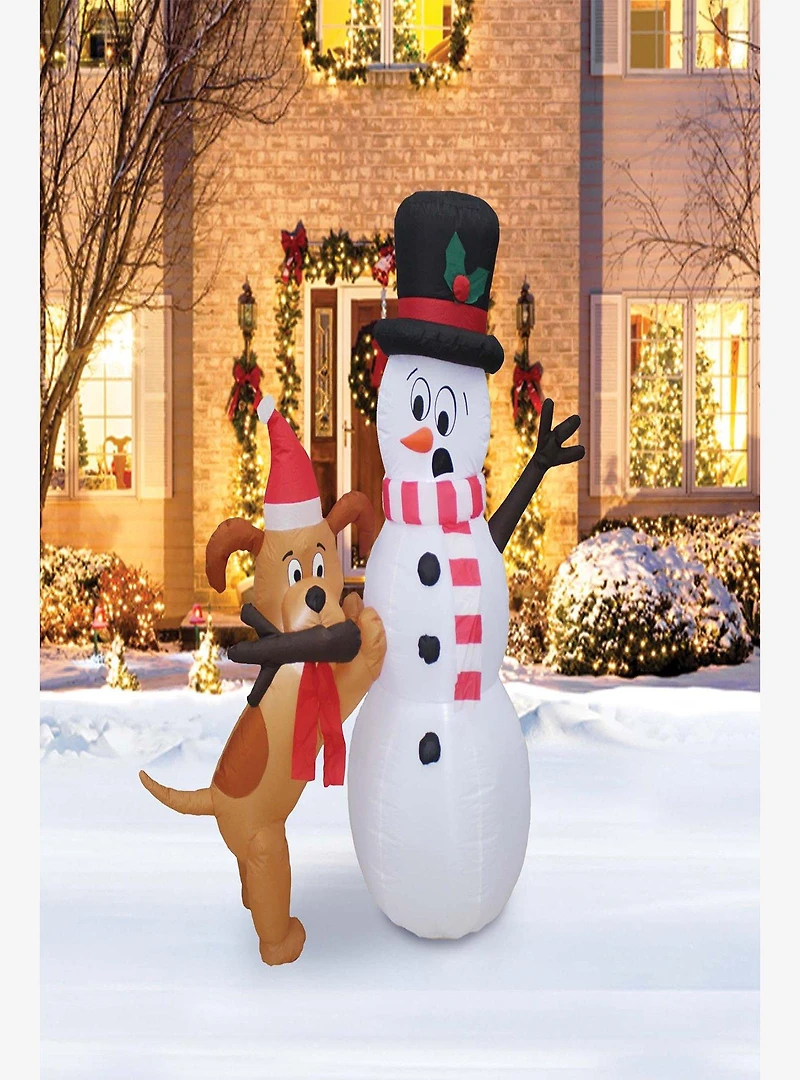Animated Puppy and Snowman Inflatable Decor