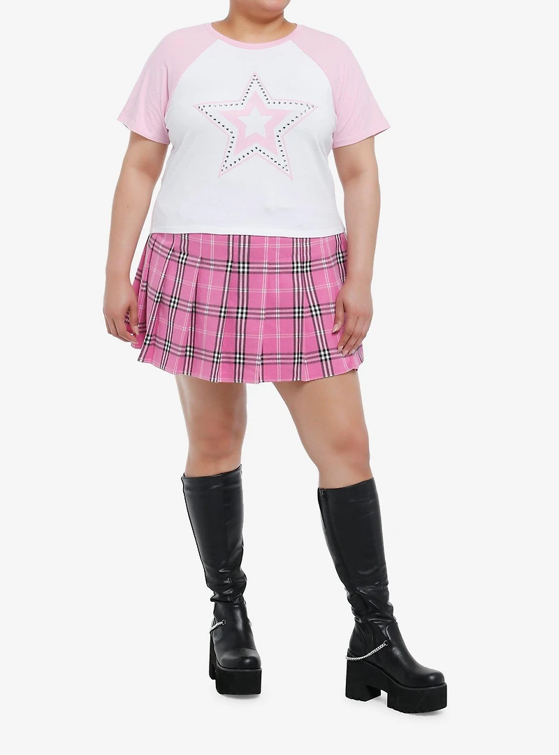 Sweet Society Rhinestone Star Girls Crop Baby Raglan T-Shirt Plus Size