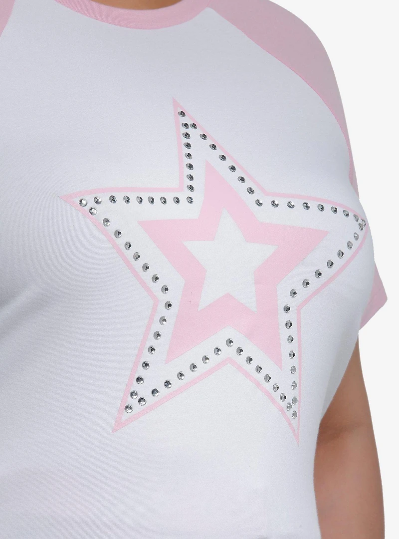 Sweet Society Rhinestone Star Girls Crop Baby Raglan T-Shirt Plus Size