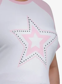 Sweet Society Rhinestone Star Girls Crop Baby Raglan T-Shirt Plus Size
