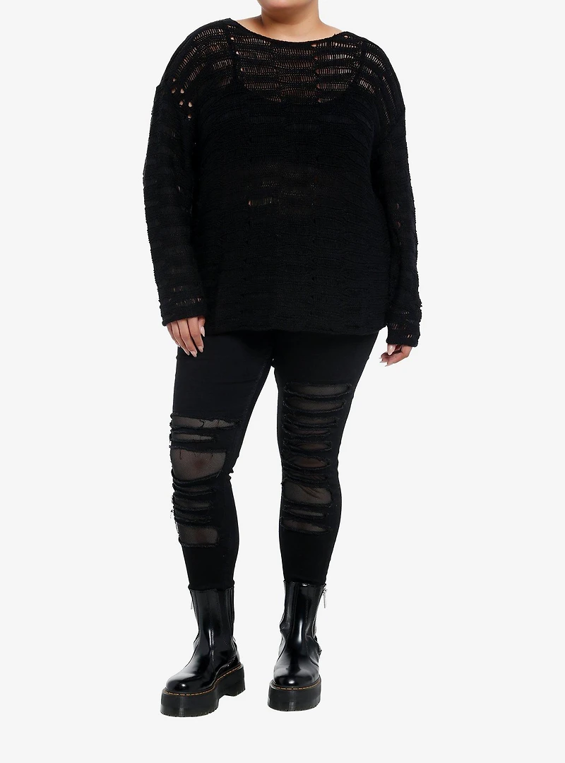 Social Collision Black Destructed Boyfriend Fit Girls Sweater Plus Size