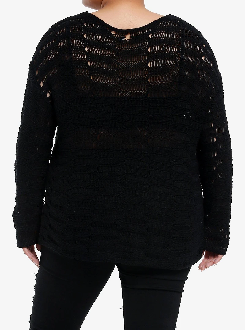 Social Collision Black Destructed Boyfriend Fit Girls Sweater Plus Size
