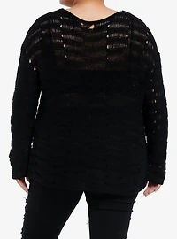 Social Collision Black Destructed Boyfriend Fit Girls Sweater Plus Size