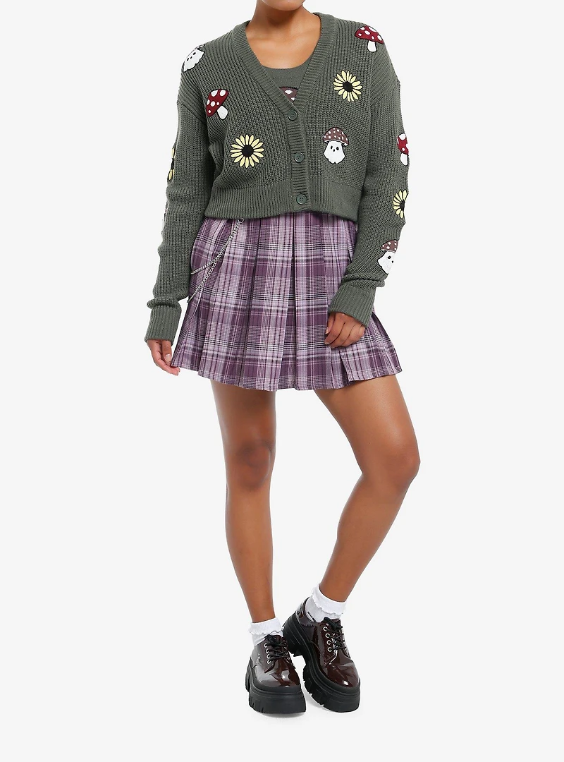 Thorn & Fable Mushroom Ghost Girls Crop Cardigan & Tank Top Set