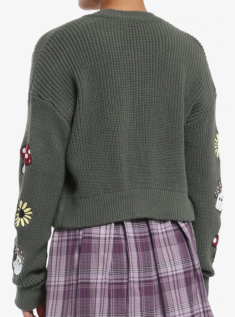 Thorn & Fable Mushroom Ghost Girls Crop Cardigan & Tank Top Set