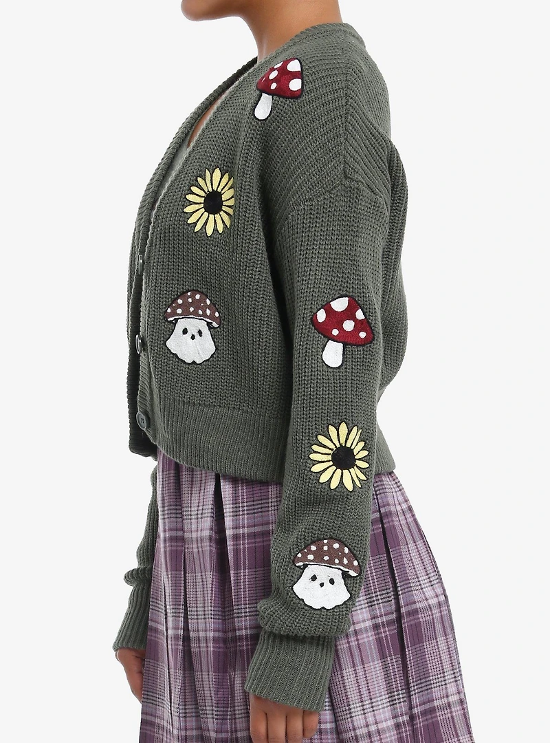 Thorn & Fable Mushroom Ghost Girls Crop Cardigan & Tank Top Set