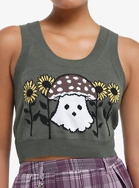 Thorn & Fable Mushroom Ghost Girls Crop Cardigan & Tank Top Set