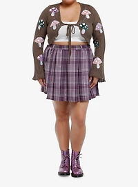 Thorn & Fable Mushrooms Tie-Front Girls Crop Cardigan Plus Size