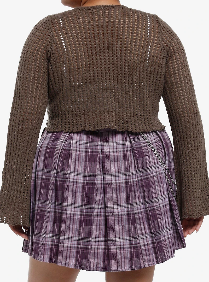 Thorn & Fable Mushrooms Tie-Front Girls Crop Cardigan Plus Size