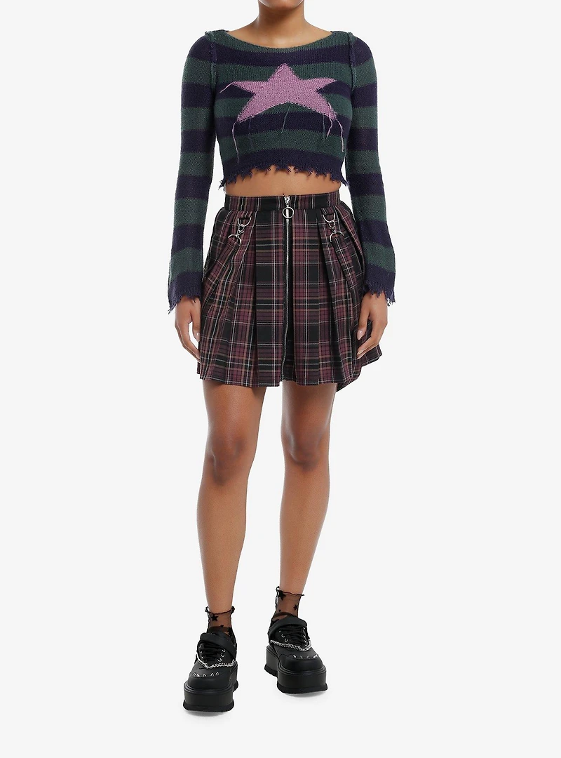 Teal & Navy Stripe Star Crop Girls Sweater