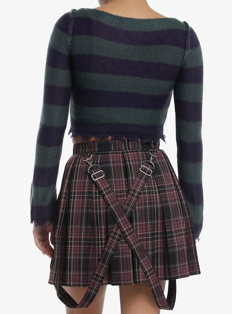 Teal & Navy Stripe Star Crop Girls Sweater