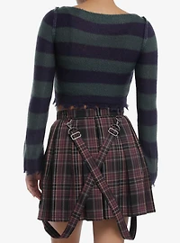 Teal & Navy Stripe Star Crop Girls Sweater