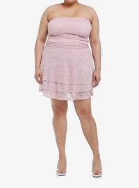 Sweet Society Pink Lace Ruffle Strapless Dress Plus Size